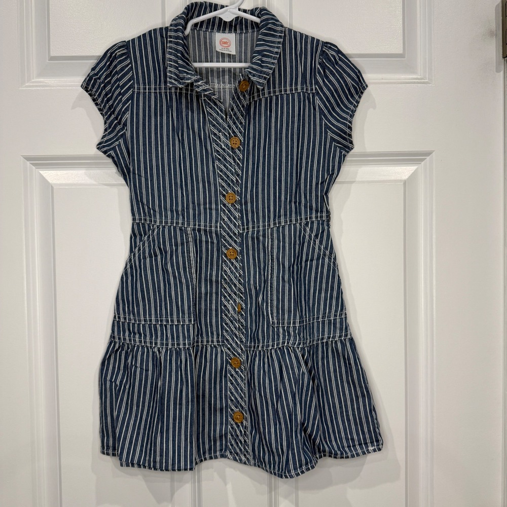 Wonder Nation Girls Blue White Striped Denim Button Down Dress Size S‎ 6-6X